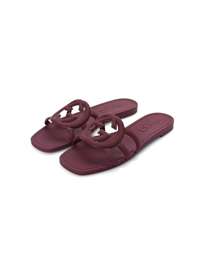 Gucci Women’s Interlocking G Slide Rubber Sandals Rosso Ancora Eu38 780307
